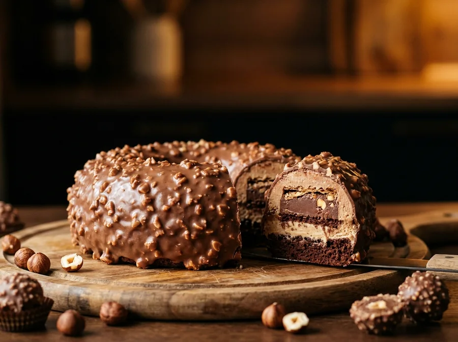 Донат-кейк «Ferrero Rocher» в разрезе